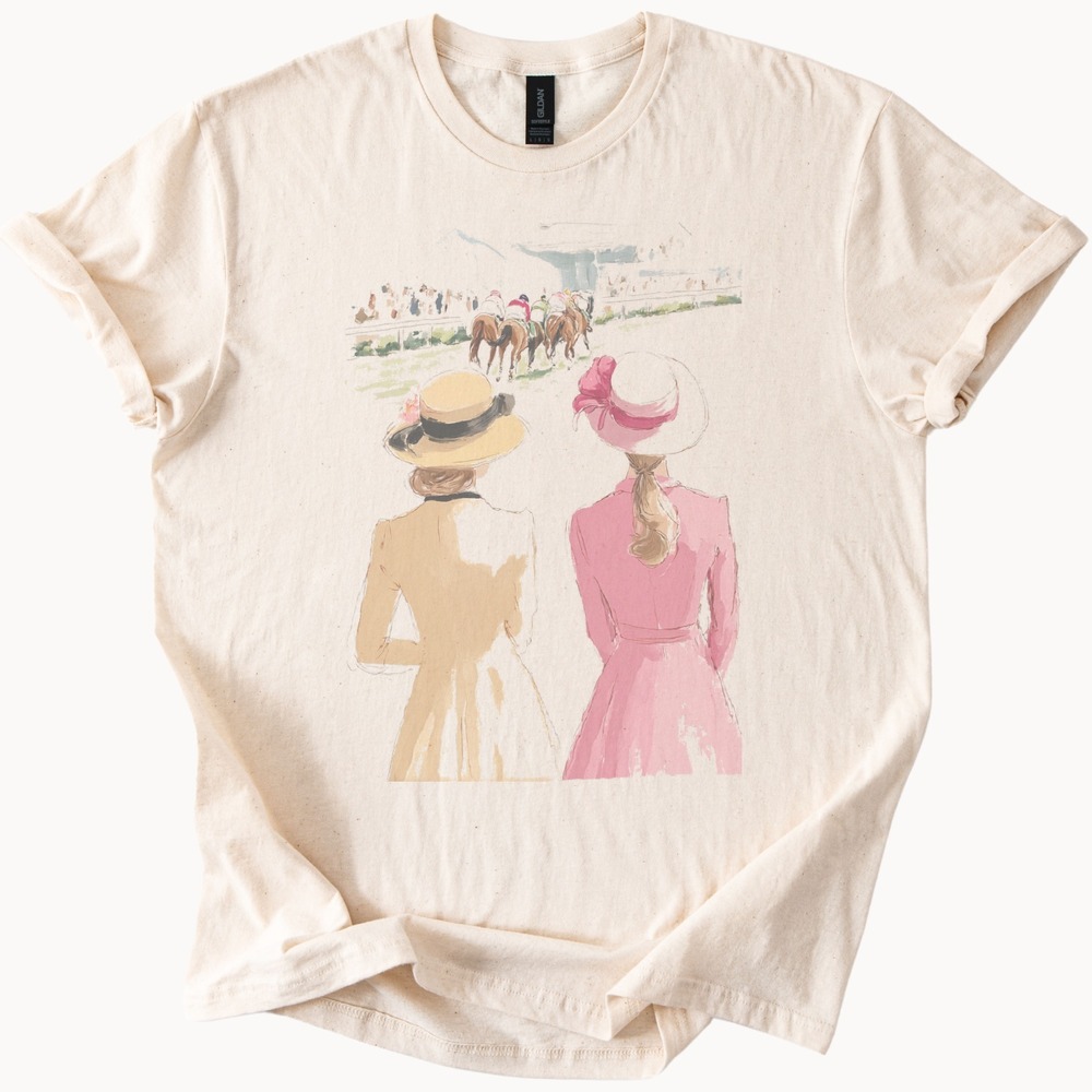 Horse Racing Day Pop Art Graphic Tee Elegant Illustration